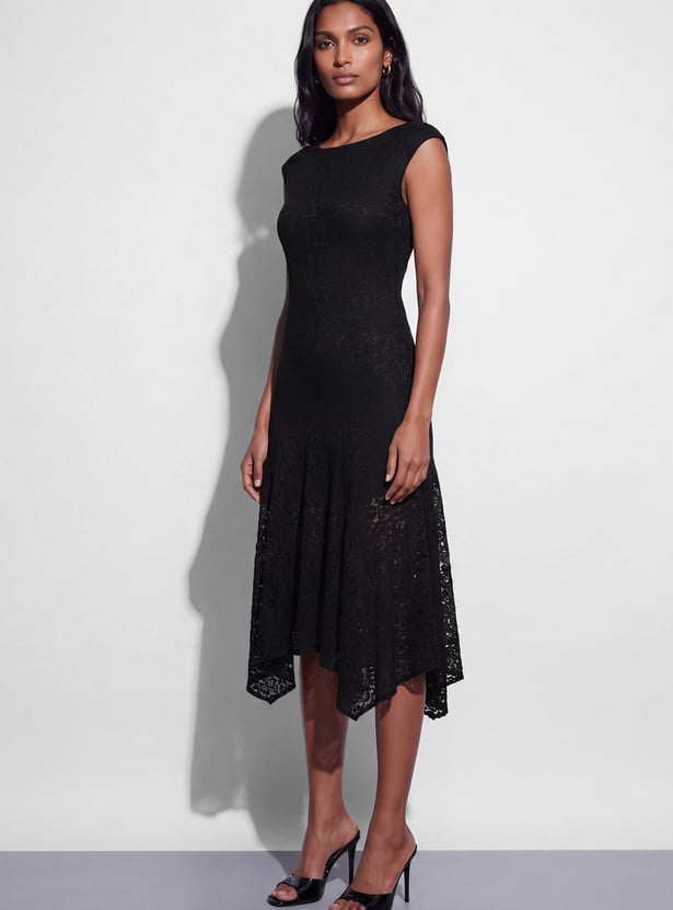 CODE Lace Design Flared Midi Dress