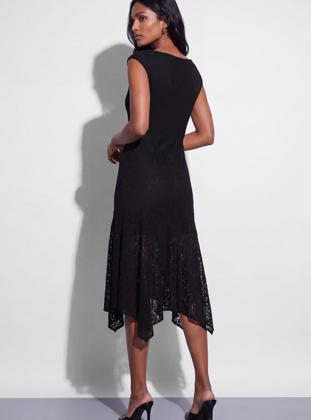 CODE Lace Design Flared Midi Dress