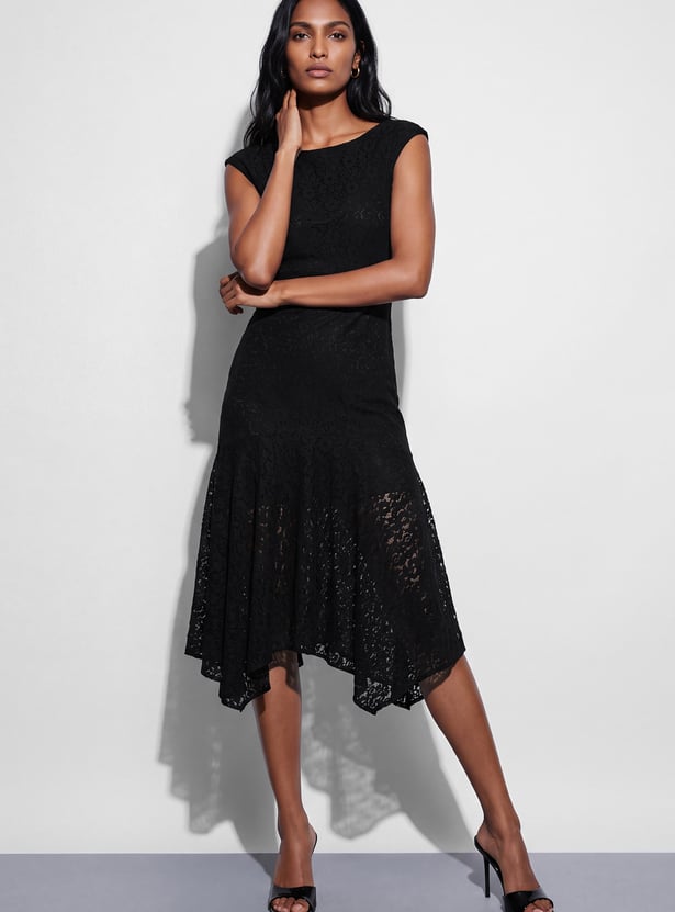 CODE Lace Design Flared Midi Dress