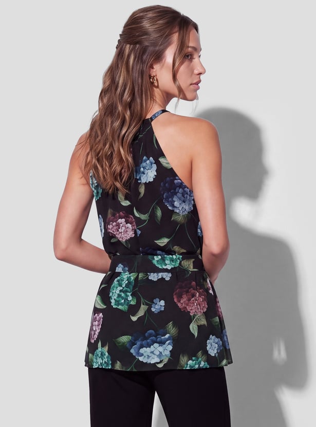 CODE Floral Print Halter Neck Tie-Up Top