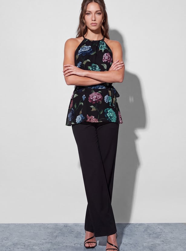 CODE Floral Print Halter Neck Tie-Up Top