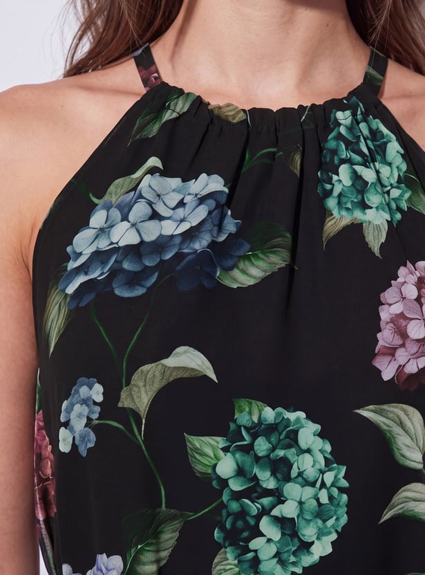 CODE Floral Print Halter Neck Tie-Up Top