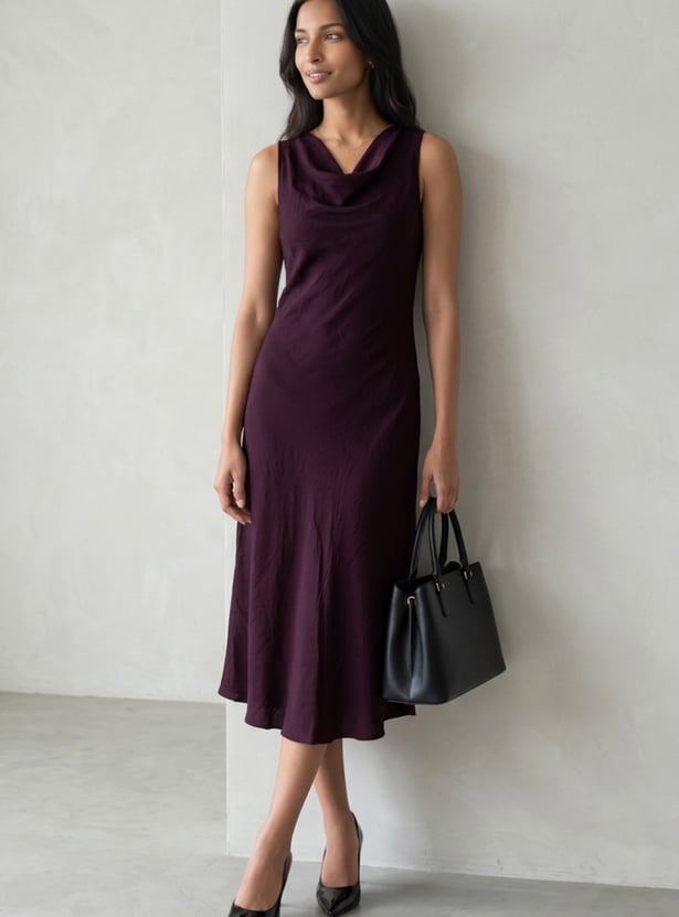 CODE Self Design Cowl Neck Midi Dress