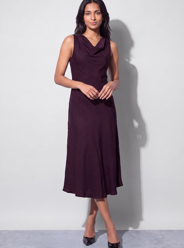 CODE Self Design Cowl Neck Midi Dress