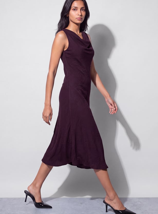 CODE Self Design Cowl Neck Midi Dress