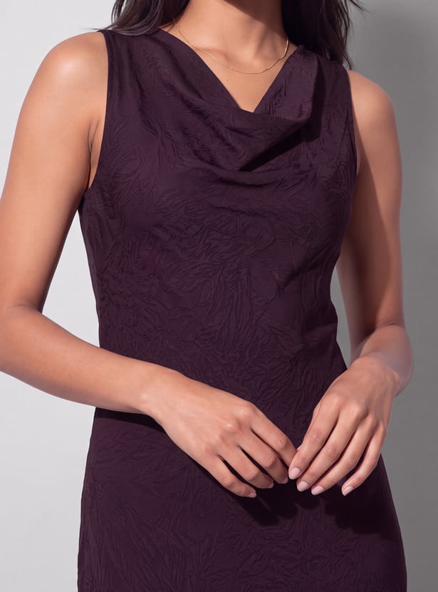CODE Self Design Cowl Neck Midi Dress