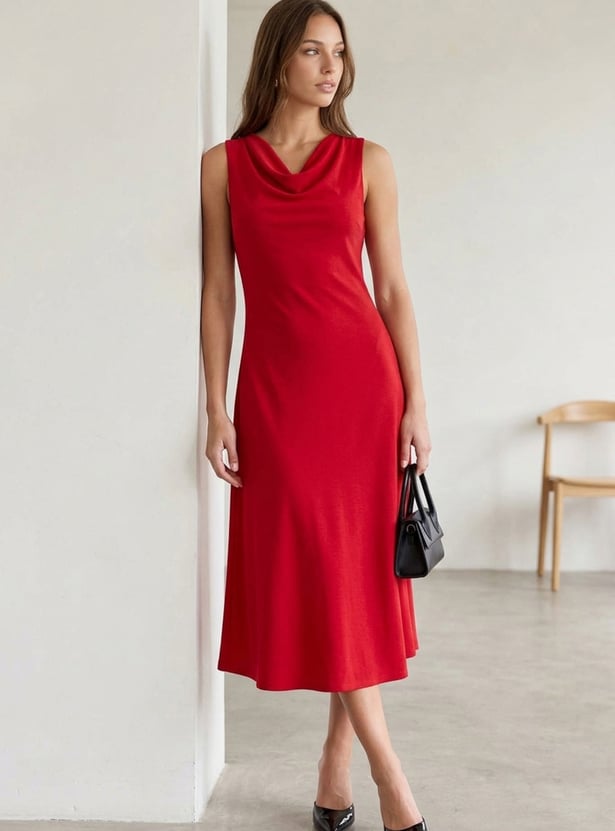 CODE Sleeveless Cowl Neck Midi Dress