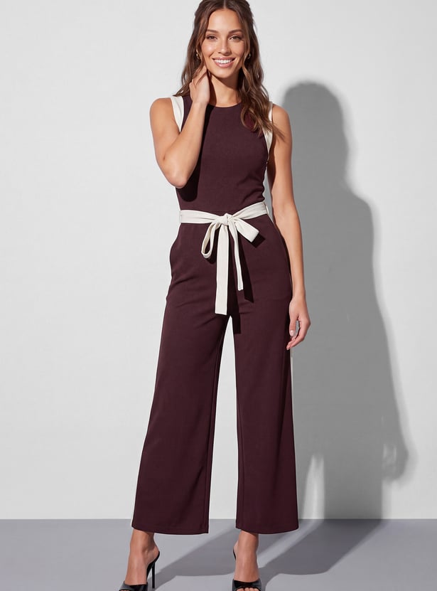 CODE Solid Tie-Up Sleeveless Jumpsuit