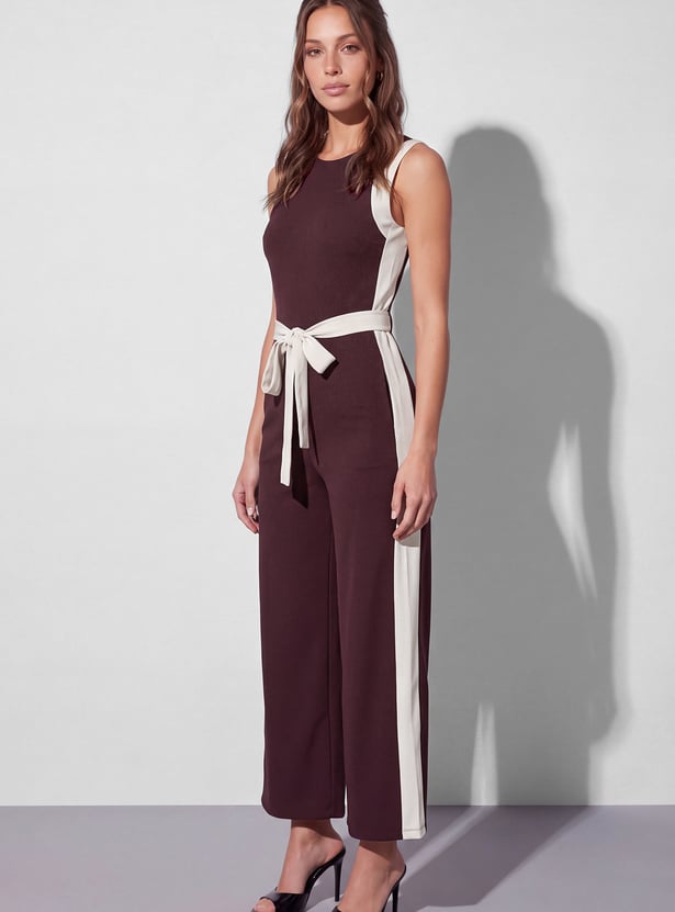 CODE Solid Tie-Up Sleeveless Jumpsuit