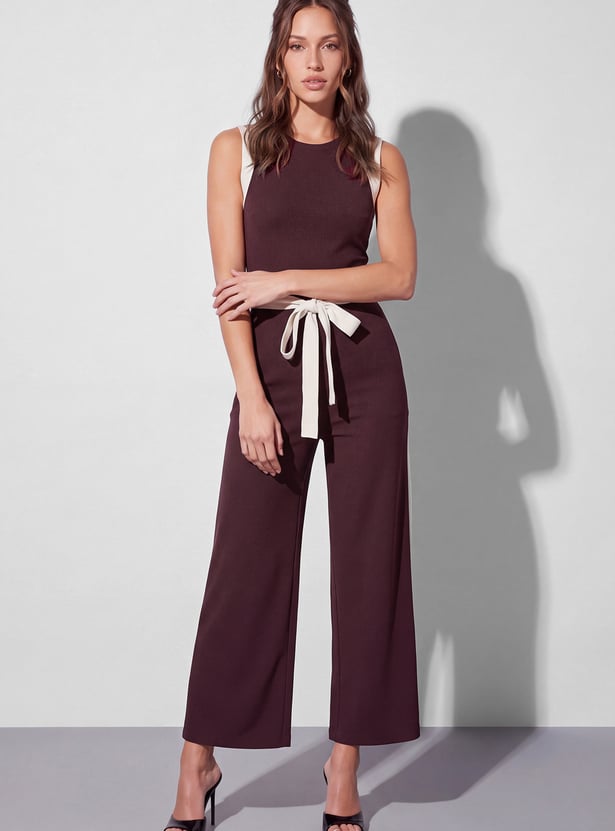 CODE Solid Tie-Up Sleeveless Jumpsuit