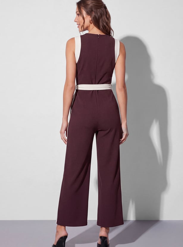 CODE Solid Tie-Up Sleeveless Jumpsuit