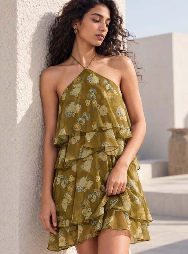GINGER Floral Print Layered Mini Dress