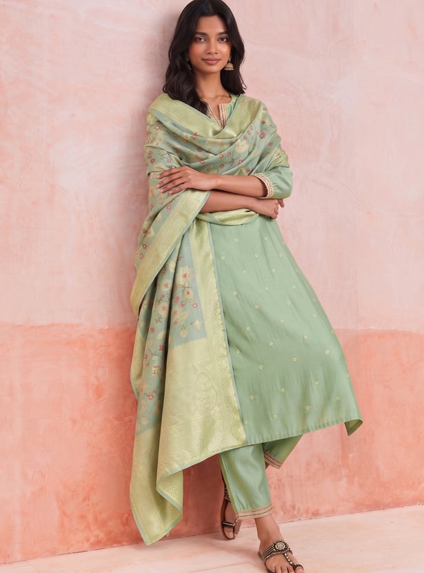 MELANGE Embroidered Straight Kurta Set