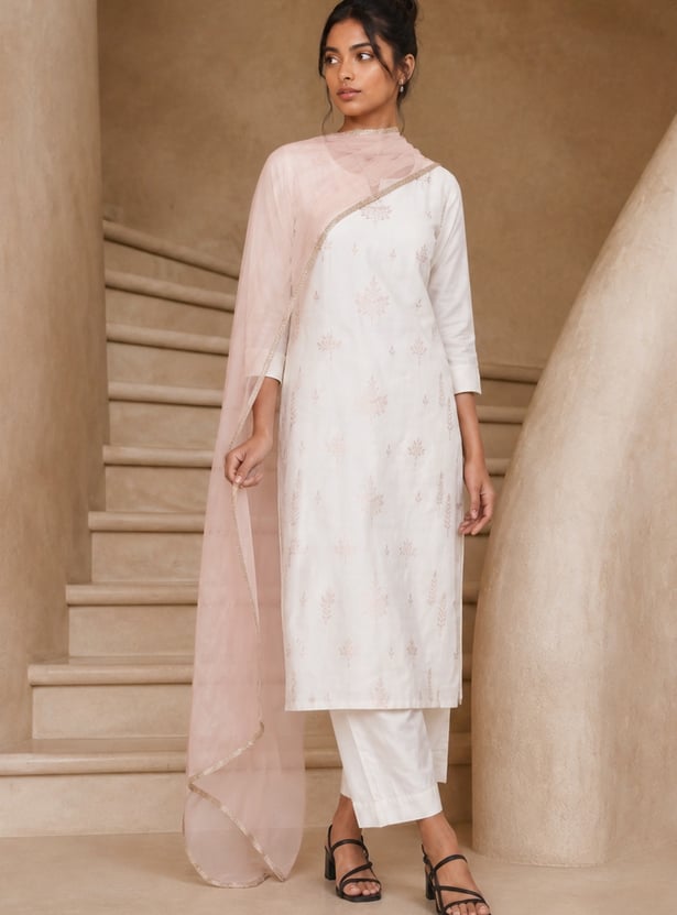 MELANGE Embroidered Straight Kurta Set