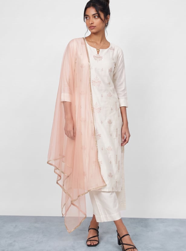 MELANGE Embroidered Straight Kurta Set
