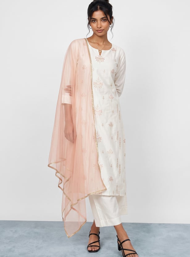 MELANGE Embroidered Straight Kurta Set