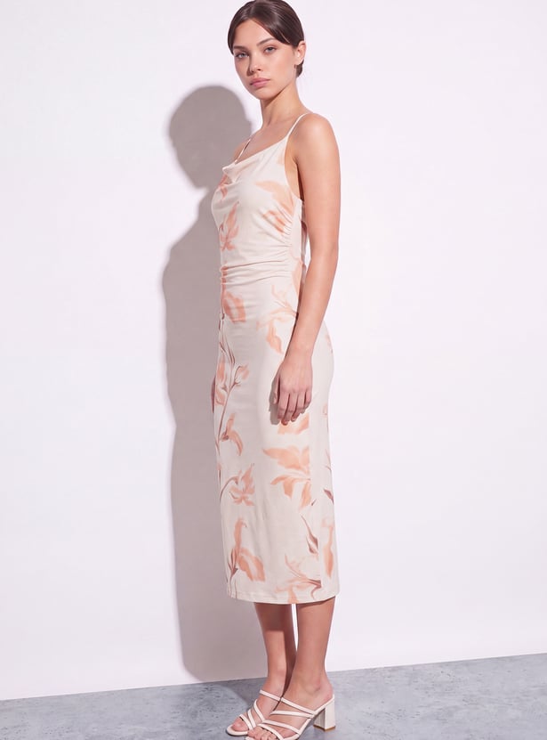 GINGER Printed Spaghetti Neck Midi Dress