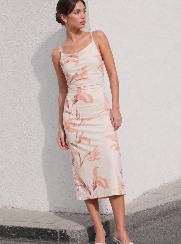 GINGER Printed Spaghetti Neck Midi Dress