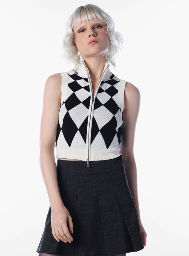 ONLY Patterned High-Neck Sleeveless Sweatshirt