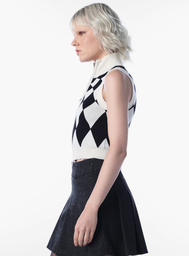 ONLY Patterned High-Neck Sleeveless Sweatshirt
