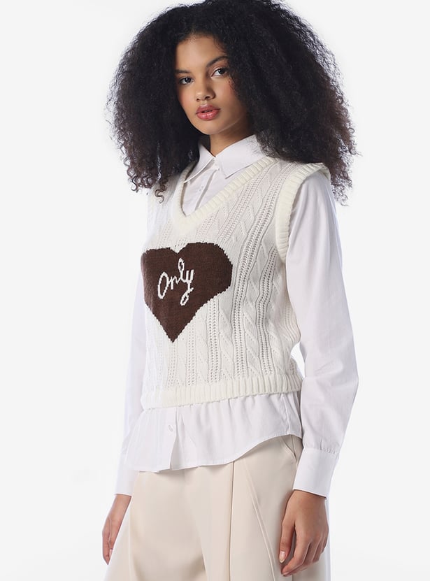 ONLY Cable Knit Sleeveless Sweater Vest