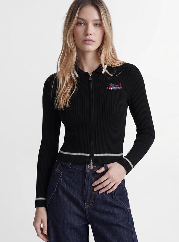 ONLY Ribbed Zip Through Sweatshirt