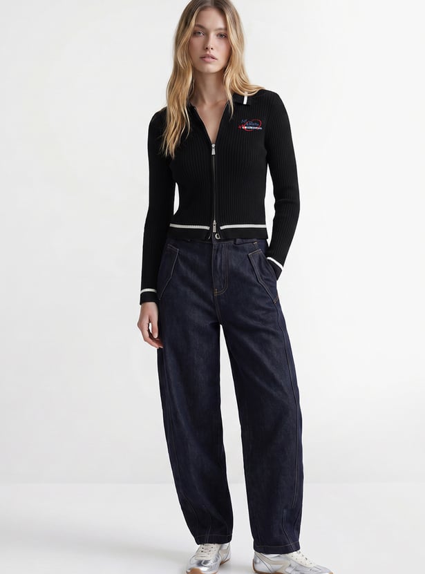 ONLY Ribbed Zip Through Sweatshirt