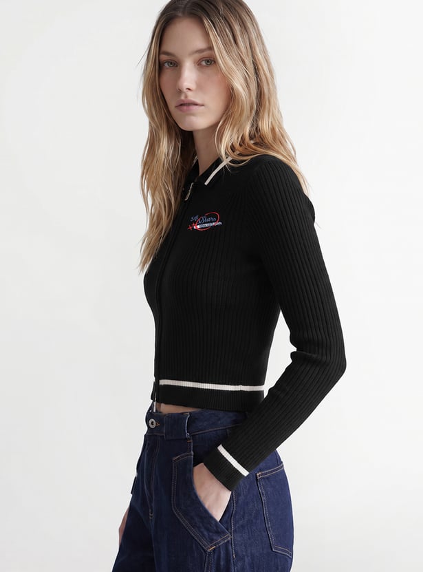 ONLY Ribbed Zip Through Sweatshirt
