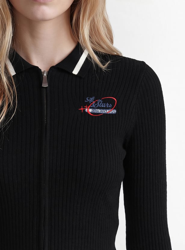 ONLY Ribbed Zip Through Sweatshirt