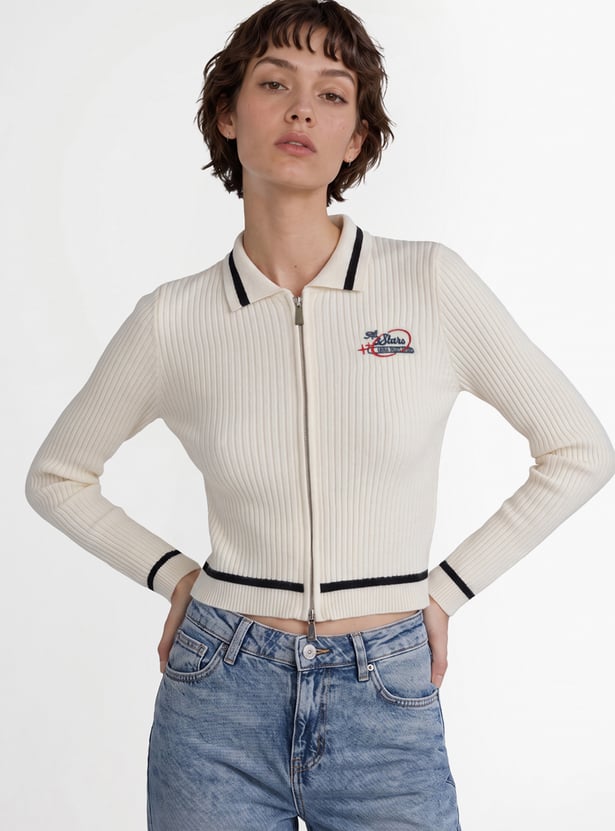 ONLY Ribbed Zip Through Sweatshirt