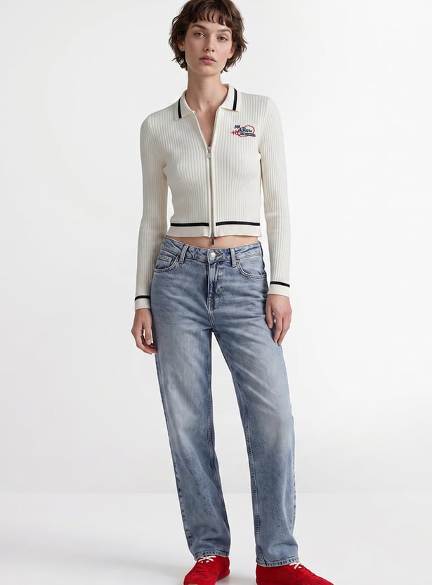 ONLY Ribbed Zip Through Sweatshirt