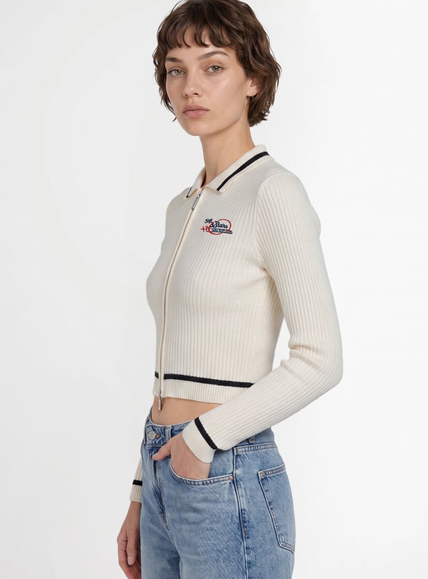ONLY Ribbed Zip Through Sweatshirt