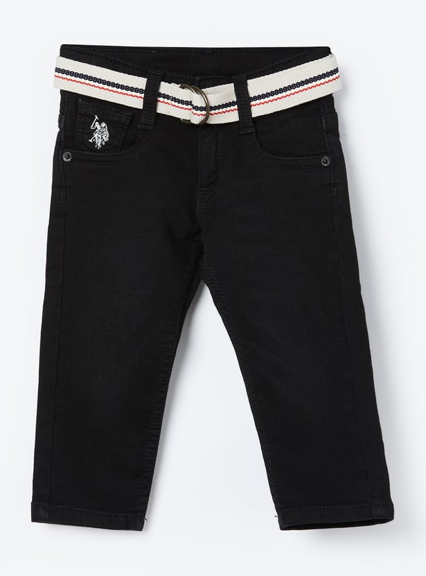 US POLO ASSN KIDS Washed Slim Fit Jeans with Belt
