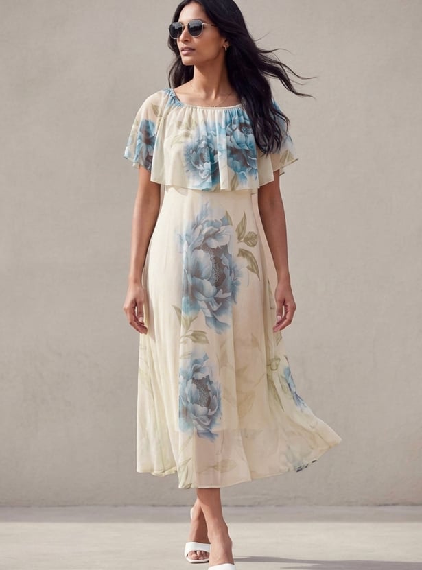 CODE Floral Print Fit & Flare Midi Dress