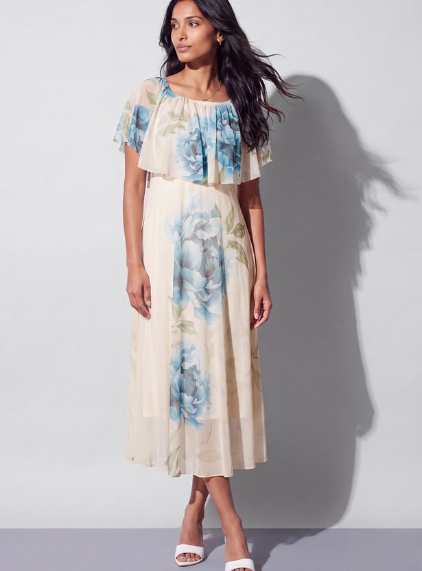 CODE Floral Print Fit & Flare Midi Dress