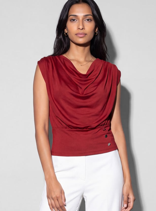 CODE Solid Cowl Neck Top