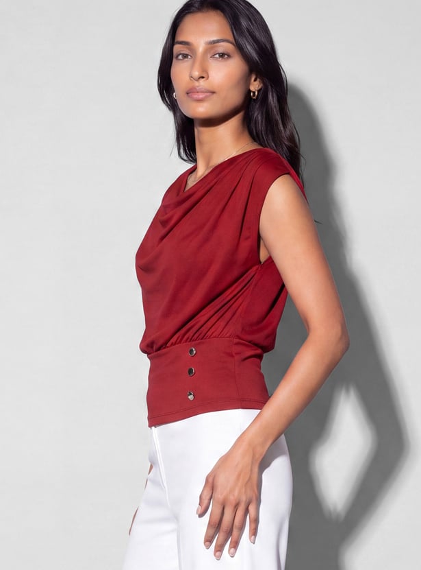 CODE Solid Cowl Neck Top
