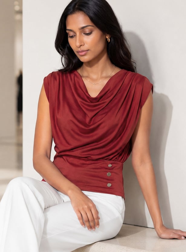 CODE Solid Cowl Neck Top