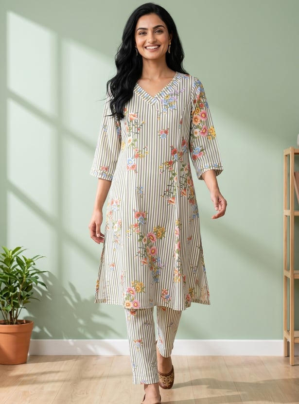 AURELIA Floral Print Straight Kurta Set