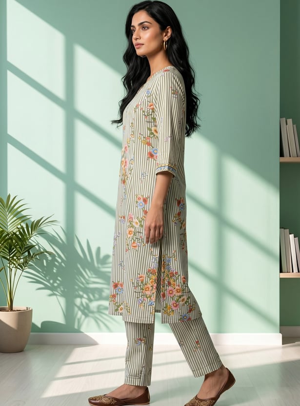 AURELIA Floral Print Straight Kurta Set