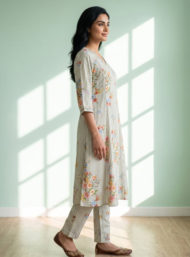 AURELIA Floral Print Straight Kurta Set
