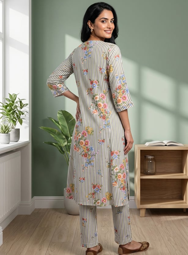 AURELIA Floral Print Straight Kurta Set