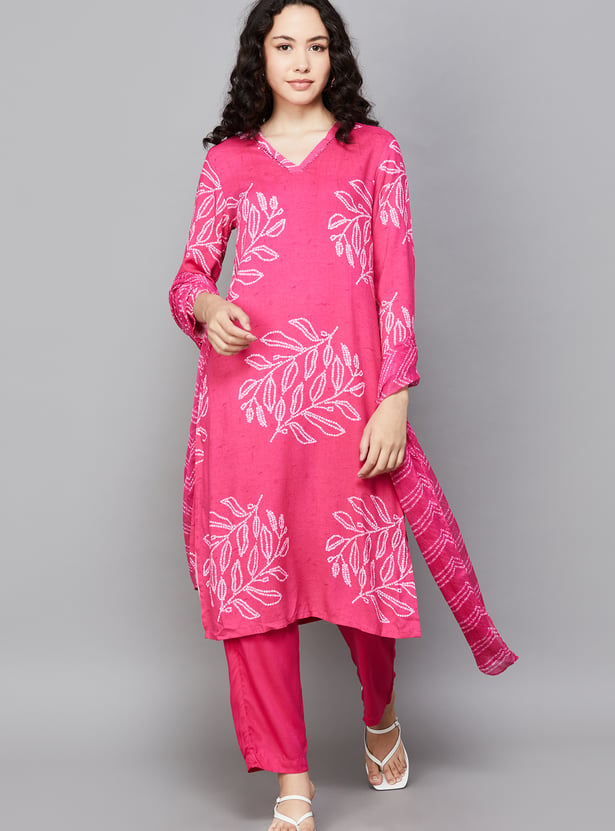 W Bandhani Print Straight Kurta Set