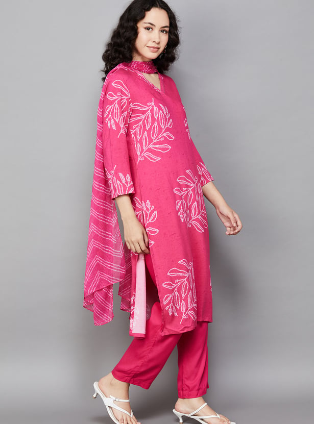 W Bandhani Print Straight Kurta Set