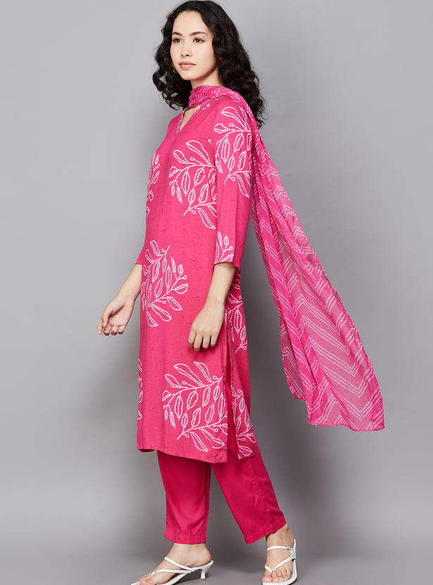 W Bandhani Print Straight Kurta Set
