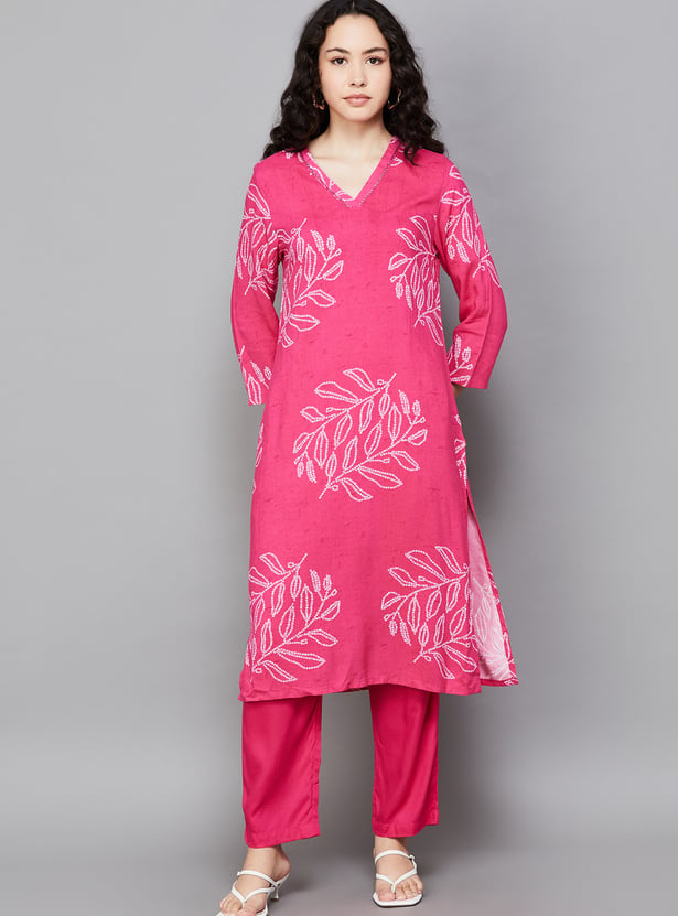 W Bandhani Print Straight Kurta Set