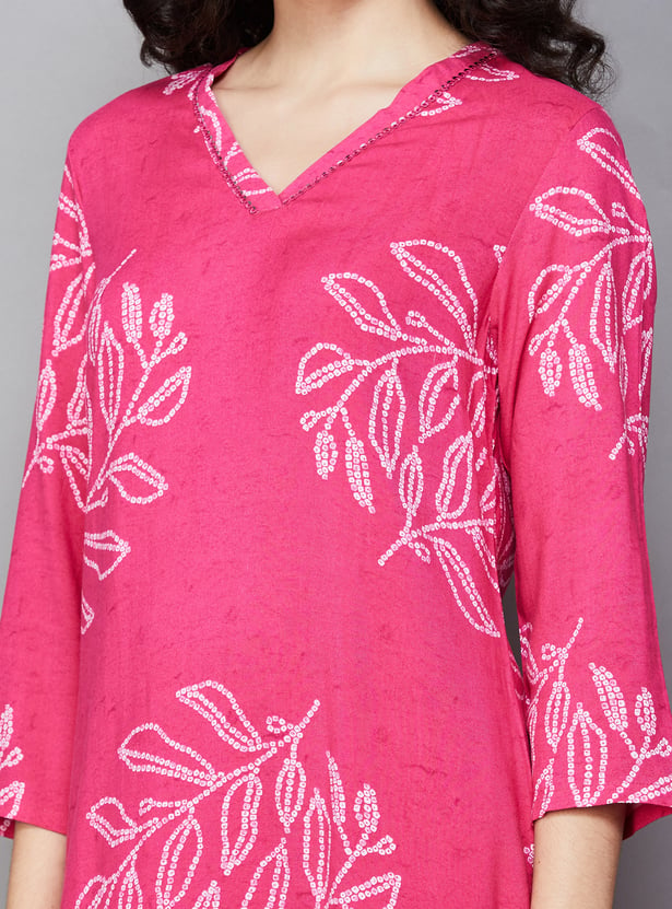 W Bandhani Print Straight Kurta Set