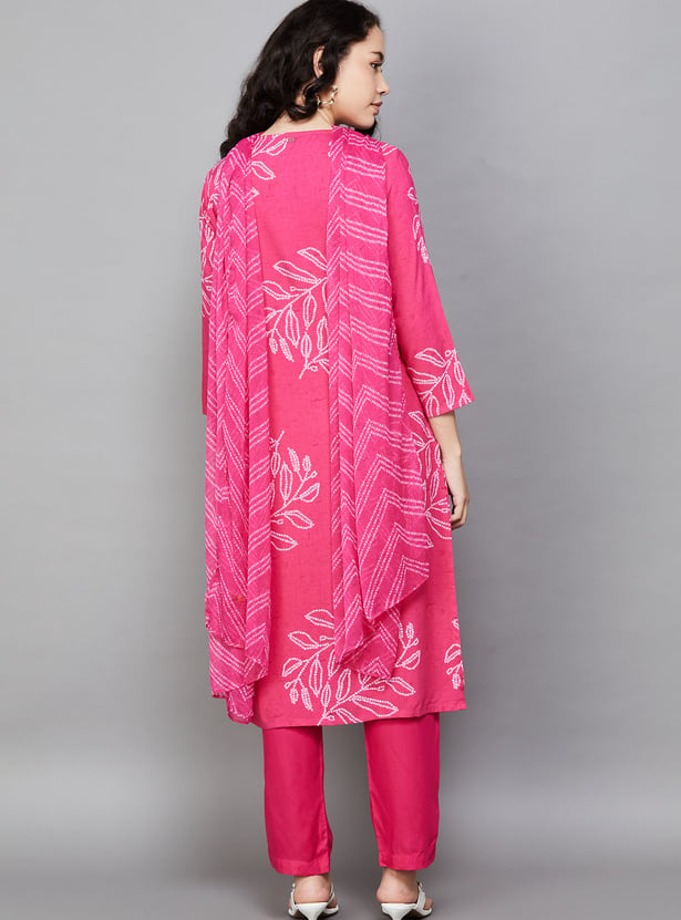W Bandhani Print Straight Kurta Set