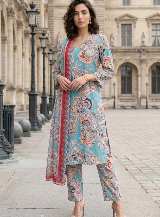 W Paisley Print Straight Kurta Set