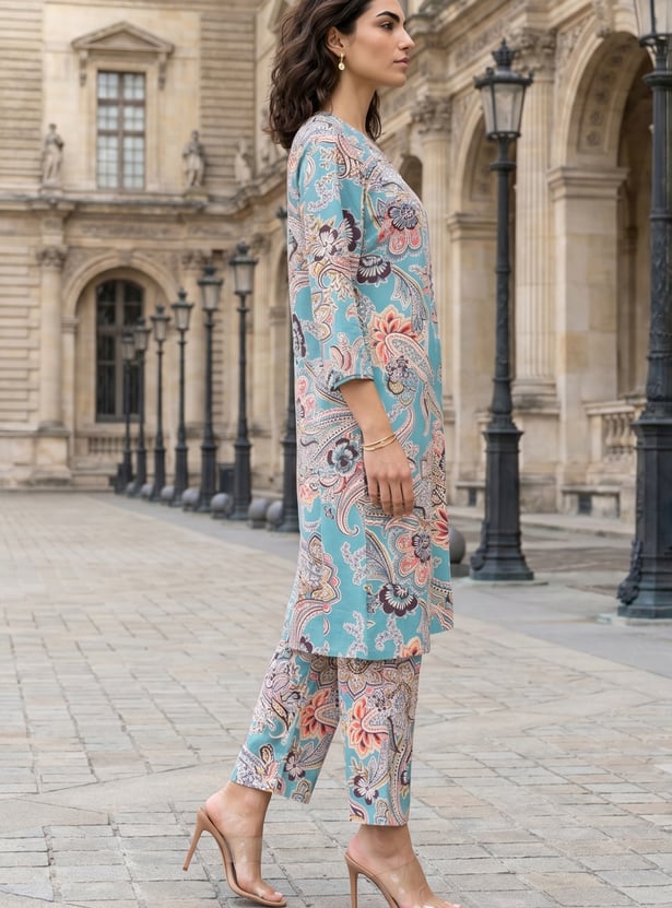W Paisley Print Straight Kurta Set